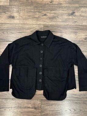 Kedem Sasson Black Avant Garde Jacket Women Art to Wear Lagenlook Buttons Pocket
